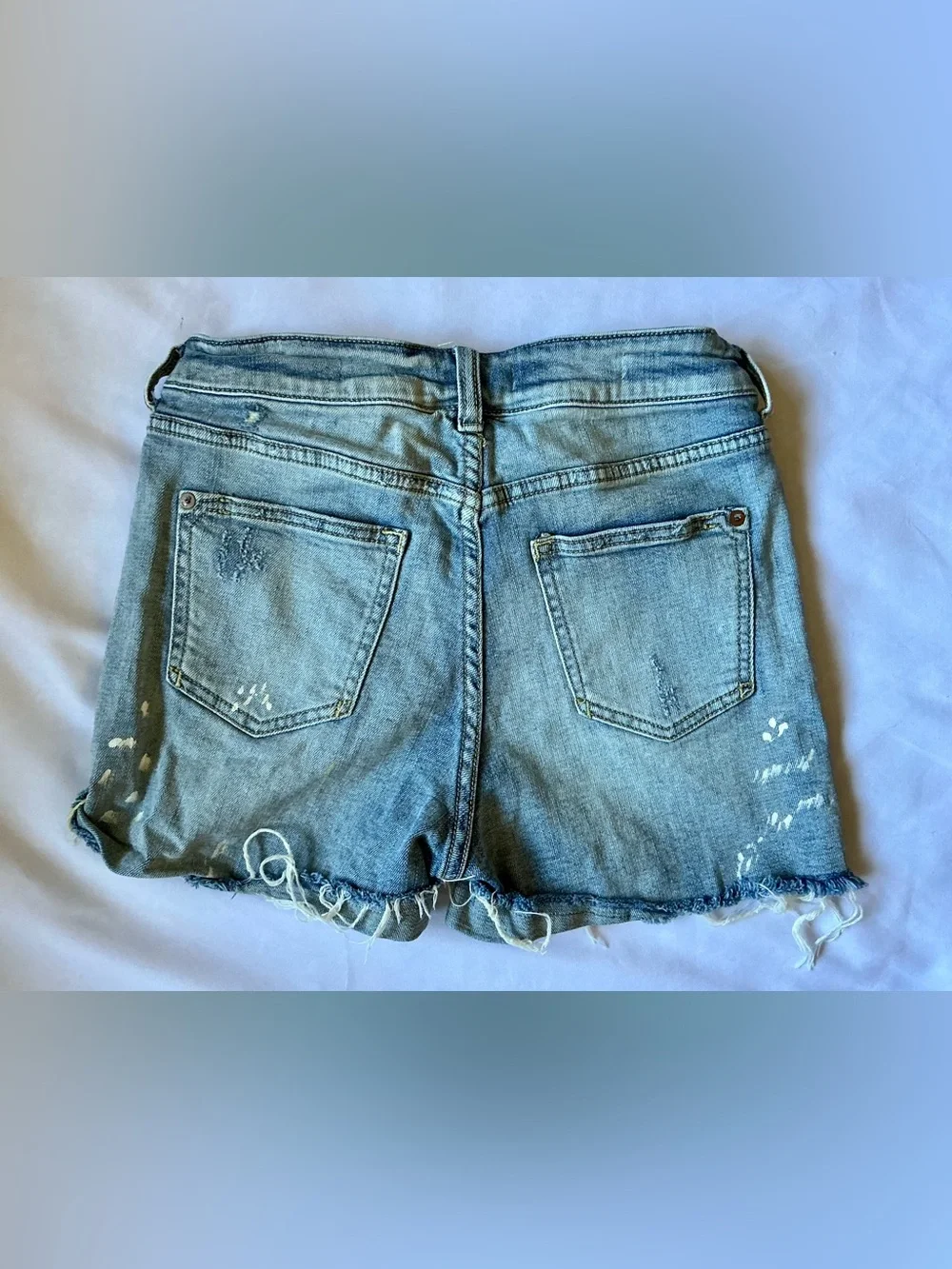 Anthropologie Light Blue Distressed Denim Shorts - Picture 2 of 3